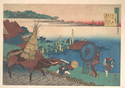 Báseň od Motoyoshiho Shinnōa, ze sbírky „Sto básní, které vysvětluje chůva“ (Hyakunin isshu uba ga etoki) od Katsushika Hokusai