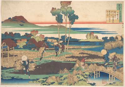 Báseň od Tenchi Tennō, ze sbírky „Sto básní, jak je vysvětluje chůva“ (Hyakunin isshu uba ga etoki) od Katsushika Hokusai