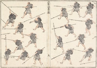 Cvičení s mečem s dlouhou rukojetí od Katsushika Hokusai
