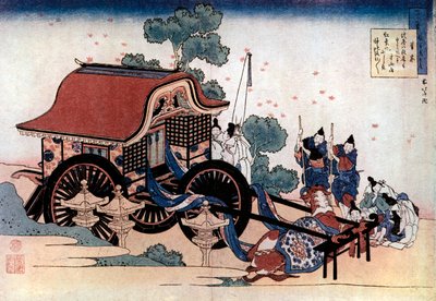 Tahání tříkolového kočáru, japonský dřevoryt, c1780-1849. od Katsushika Hokusai