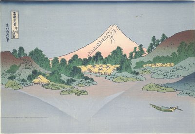 Odraz hory Fuji v jezeře Misaka v provincii Kai, ze série „Třicet šest pohledů na horu Fuji“ od Katsushika Hokusai