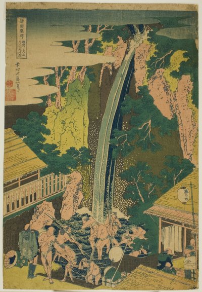 Roben Falls u Oyama v provincii Sagami (Soshu Oyama Roben no taki), ze série „Prohlídka vodopádů v různých provinciích (Shokoku taki meguri)“ od Katsushika Hokusai