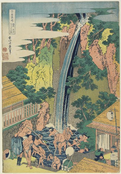 Roben Falls v Oyama v provincii Sagami, kolem roku 1833 (barevný dřevořez) od Katsushika Hokusai