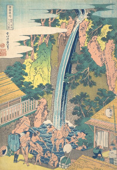 Robben Water r Fall at Oyama Člen Sagami P Rovinse Nerafinované Sake Oyama Robben Cooked, z Te Seri. . . , komár. 1827. od Katsushika Hokusai
