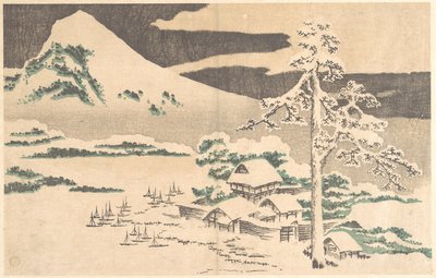 Pobřežní vesnice v zimě, z Hokusaieho „Alba realistických obrazů“ (Hokusai shashin gafu) od Katsushika Hokusai