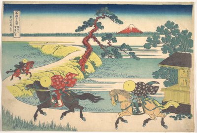 Vesnice Sekiya na řece Sumida (Sumidagawa Sekiya no sato), ze série „Třicet šest pohledů na horu Fuji“ (Fugaku sanjūrokkei) od Katsushika Hokusai