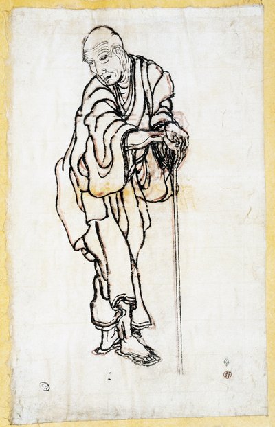 Autoportrét jako starý muž, kolem 1840-49 (pero a inkoust na papíře) od Katsushika Hokusai