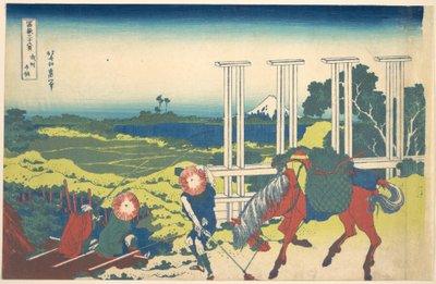 Senju v provincii Musashi (Bushū Senju), ze série „Třicet šest pohledů na horu Fuji“ (Fugaku sanjūrokkei) od Katsushika Hokusai