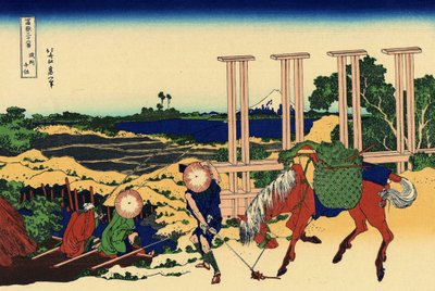 Senju v provincii Musachi, kolem roku 1830 (dřevořez) od Katsushika Hokusai