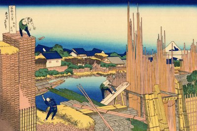 Serie de 36 vues du Mont Fuji: la scierie a Honjo, Japonsko - Estampe de Katsushika Hokusai (1760-1849) (ecole ukiyo-e) 1830-1833 státní A Puškinovo muzeum výtvarných umění, Moskva od Katsushika Hokusai