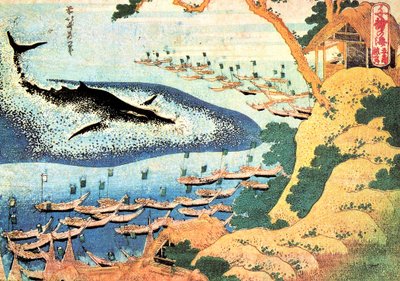 Série tisíce pohledů na oceán: velryba u ostrovů Goto, Japonsko - tisk Katsushika Hokusai (1760-1849) (škola ukiyo-e) 1830-1833 Státní muzeum výtvarných umění A Puškin, Moskva od Katsushika Hokusai