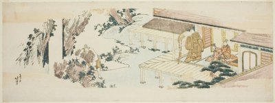 Sluha hází svazky větví do vodopádu od Katsushika Hokusai