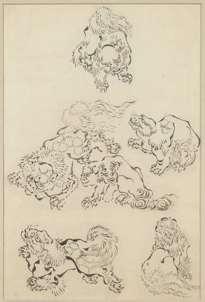 Šest lvů od Katsushika Hokusai