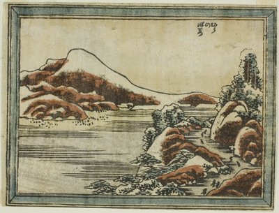 Sníh za soumraku v Hira (Hira no bosetsu), ze série Osm pohledů na Omi ve stylu leptání (Doban Omi hakkei) od Katsushika Hokusai