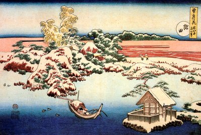 Sněhová krajina u řeky Sumida, c1832. od Katsushika Hokusai