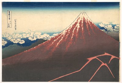 Bouře pod horou Fudži (Sanka no haku u), ze série Třicet šest pohledů na horu Fudži (Fugaku sanjūrokkei) od Katsushika Hokusai