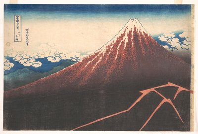 Bouře pod horou Fudži (Sanka no haku u), ze série Třicet šest pohledů na horu Fudži (Fugaku sanjūrokkei) od Katsushika Hokusai