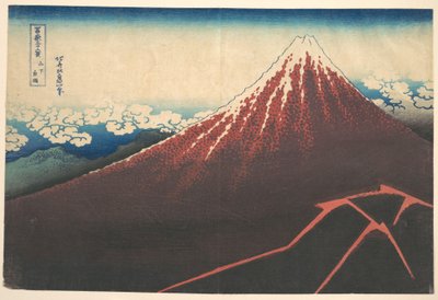 Bouře pod horou Fudži (Sanka no haku u), ze série Třicet šest pohledů na horu Fudži (Fugaku sanjūrokkei) od Katsushika Hokusai