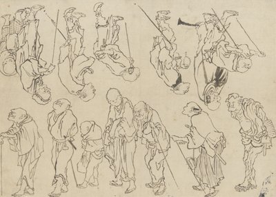 Studie chromých poutníků, období Edo (inkoust na papíře) od Katsushika Hokusai