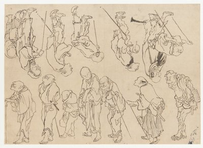 Studie o chromých poutnících, období Edo, 19. století. od Katsushika Hokusai