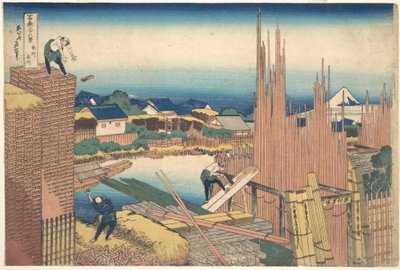Tatekawa v Honjō (Honjō Tatekawa), ze série „Třicet šest pohledů na horu Fuji“ (Fugaku sanjūrokkei) od Katsushika Hokusai
