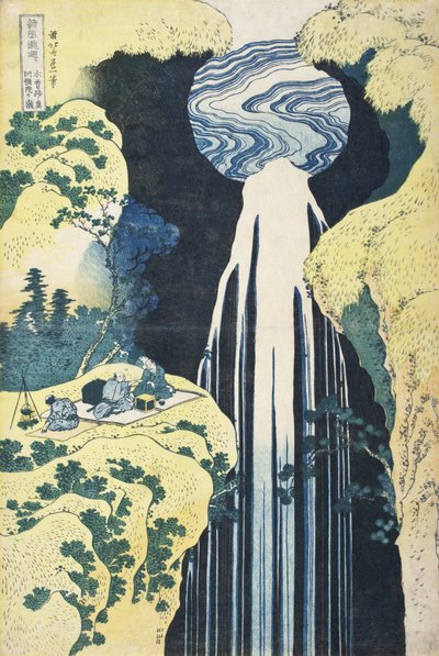 Vodopády Amida v odlehlých končinách silnice Kisokaidō od Katsushika Hokusai