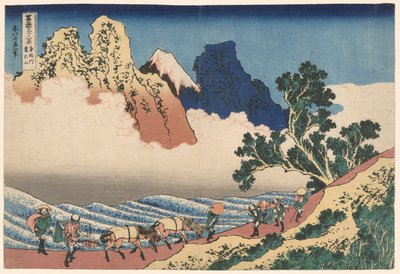 Zadní strana hory Fuji viděná z řeky Minobu (Minobugawa Urafuji), ze série Třicet šest pohledů na horu Fuji (Fugaku sanjūrokkei) od Katsushika Hokusai