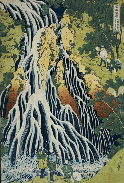 Vodopád Kirifuri na hoře Kurokami v provincii Shimotsuke, ze série "Cesta k vodopádům všech provincií" od Katsushika Hokusai