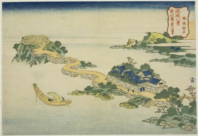 Zvuk jezera na Rinkai (Rinkai kosei), ze série „Osm pohledů na ostrovy Rjúkjú (Ryukyu hakkei)“ od Katsushika Hokusai