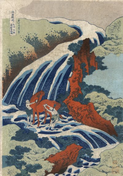 Vodopády na mytí koní Yoshitsune v Yoshino, provincie Izumi od Katsushika Hokusai