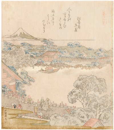 Břehy řeky Sumida, Komatomeishi. Triptych ze série Umazukushi, levá část, 1822. od Katsushika Hokusai