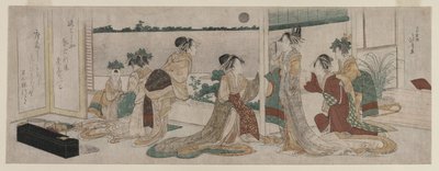 Tsukasa a další kurtizány z Ogiya sledují východ podzimního měsíce..., 1799. od Katsushika Hokusai