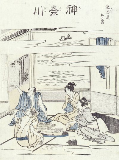 Dva páry v interiéru (dřevěný tisk) od Katsushika Hokusai