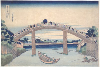 Pod mostem Mannen ve Fukagawě, ze série Třicet šest pohledů na horu Fuji od Katsushika Hokusai
