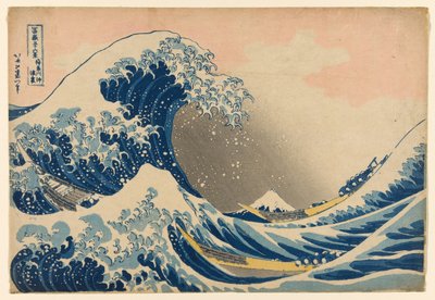 Under the Wave off Kanagawa (Kanagawa oki nami ura), také známá jako Velká vlna, ze série „Třicet šest pohledů na horu Fuji (Fugaku sanjurokkei)“ od Katsushika Hokusai