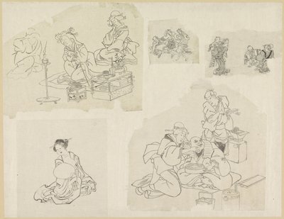 Pět reprezentací lidí v různých situacích od Katsushika Hokusai