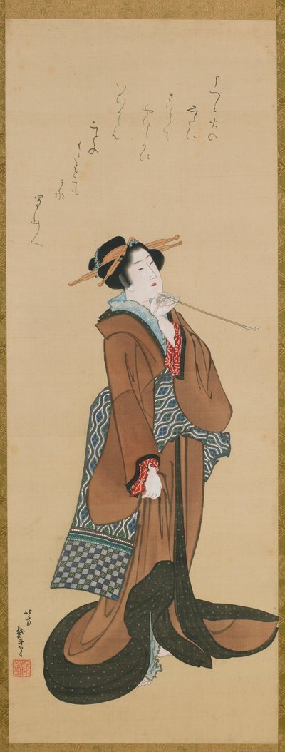 Žena držící tabákovou dýmku, ca. 1814-1815. od Katsushika Hokusai