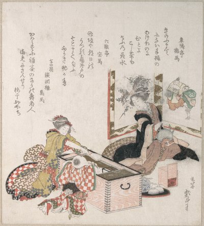 Ženy připravující čaj kolem ohniště od Katsushika Hokusai