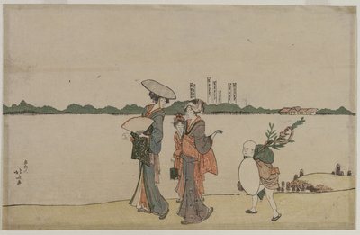 Ženy a děti procházky podél řeky Sumida od Katsushika Hokusai
