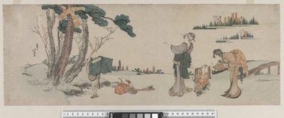 Ženy rozptylující pozornost dítěte, jehož drak je chycen na stromě, období Edo, kolem roku 1800 od Katsushika Hokusai