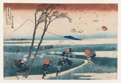 Stanice Yejiri, provincie Suruga (barevný dřevořez) od Katsushika Hokusai