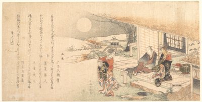Mladá dáma s lampou; Muž a žena na verandě čajovny od Katsushika Hokusai