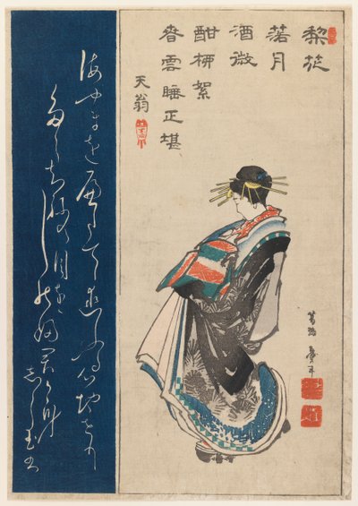 Portrét kurtizány, 1853 (barevný dřevořez) od Katsushika II Taito
