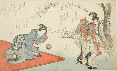 Dvě ženy hrající šuttlecock od Katsushika Taito II