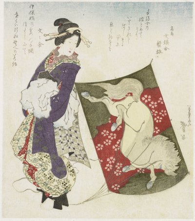 Žena stojící na provázku draka od Katsushika Taito II
