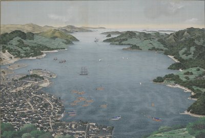 Přístav Nagasaki, cca 1800-50 (malba na hedvábí) od Kawahara Keiga