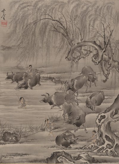 Buffalo a Herdsman, ca. 1887. od Kawanabe Kyosai