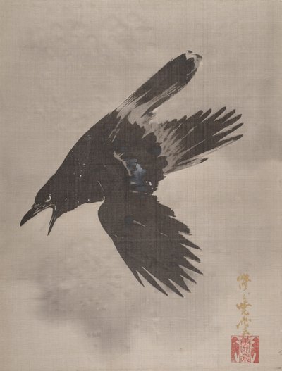 Crow Flying in the Snow, ca. 1887. od Kawanabe Kyosai