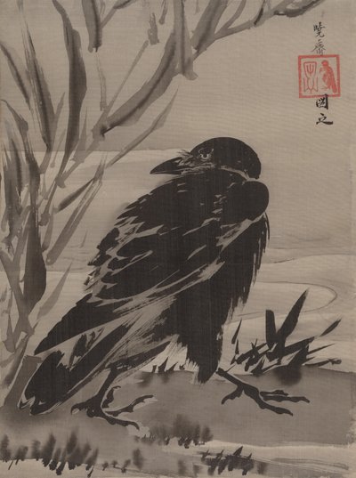 Crow and Reeds by a Stream, ca. 1887. od Kawanabe Kyosai