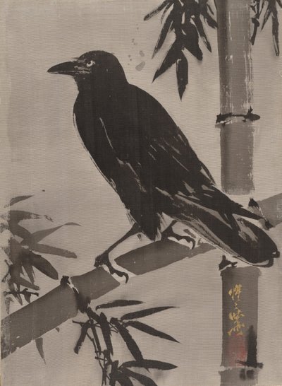 Vrána na bambusové větvi, ca. 1887. od Kawanabe Kyosai